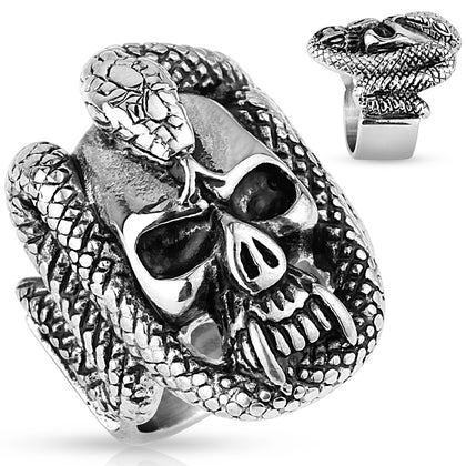 skull and snake stainless steel ring