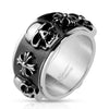 Stainless Steel Skulls and Celtic Crosses on Black Spinner Ring