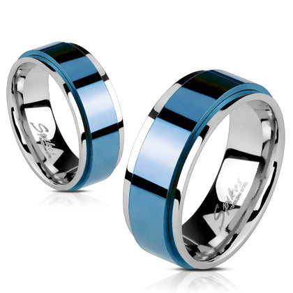 Stainless Steel Spinning Center Blue 2 Tone Ring