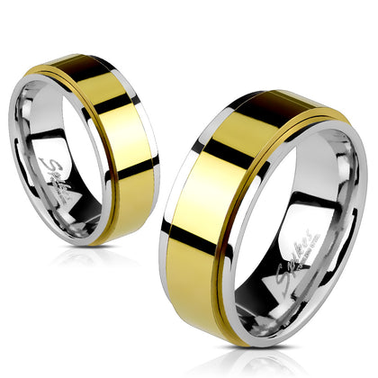 Stainless Steel Spinning Center Gold Two Toned Ring