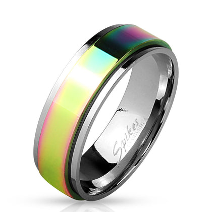 Stainless Steel Spinning Center Rainbow Two Toned Ring