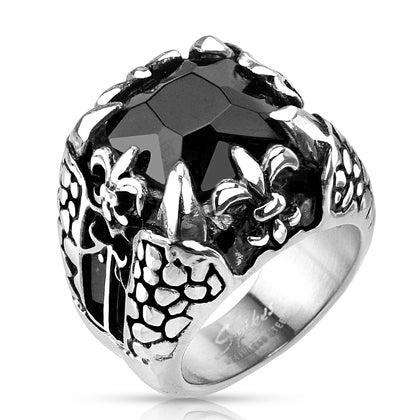 Stainless Steel Onyx Square Gem Dragon Claw Ring