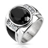 Stainless Steel Diamond Cut Onyx Stone Ring