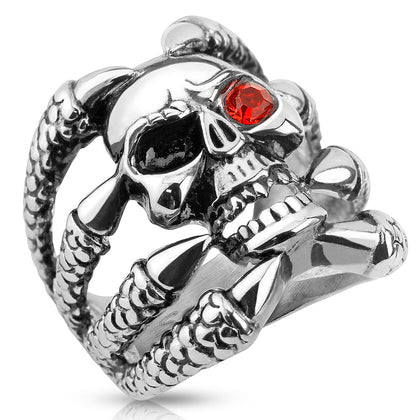Clawed skull stainless steel ring