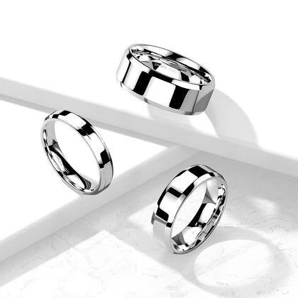 Stainless Steel Mirror Polished Flat Band Beveled Edge Ring