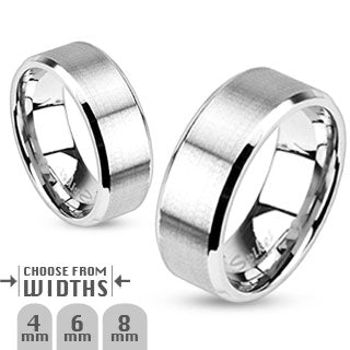 Stainless Steel Brushed Center Flat Band Beveled Edge Ring