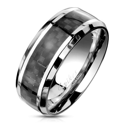 Stainless Steel Black Carbon Fiber Center Beveled Edge Ring