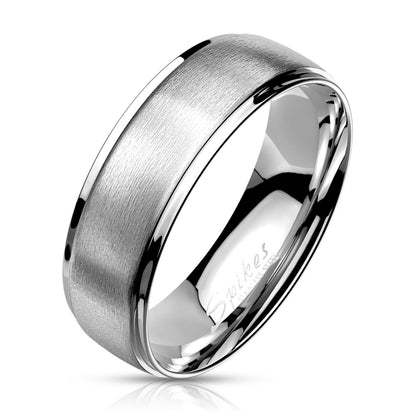 Stainless Steel Stepped Edges Brushed Center Dome Two Tone Ring