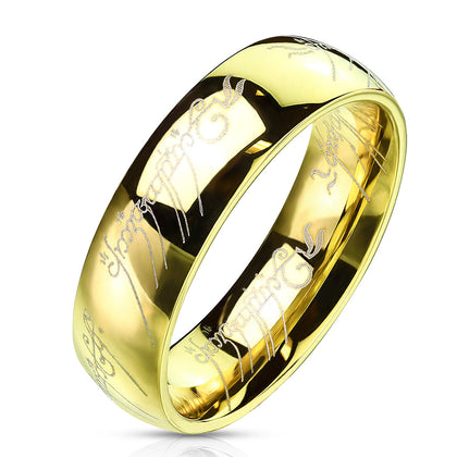 Etched stainless steel ring gold