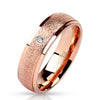 Textured rose gold CZ stainless steel ring