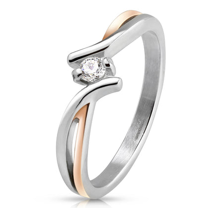 Two tone twisted stainless steel ring