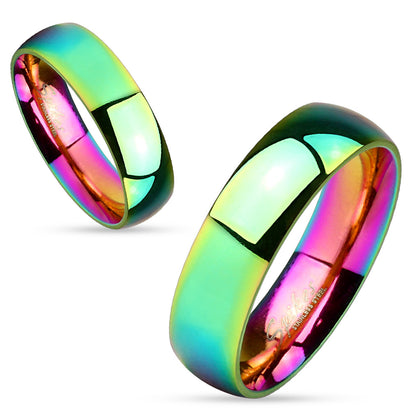 Stainless Steel Dome Rainbow Couple Ring