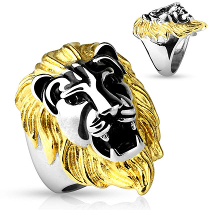Stainless Steel Gold Mane Lion Head Cast Ring