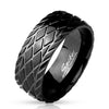 Stainless Steel Diamond Cut Grooved Dome Black Ring