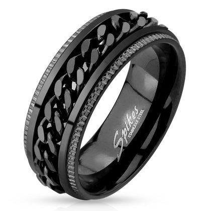 Stainless Steel Black Grooved Edge Center Chain Spinner Ring