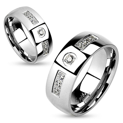 Stainless Steel Gem Inlay with Center Gem Ring