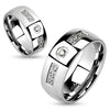 Stainless Steel Gem Inlay with Center Gem Ring