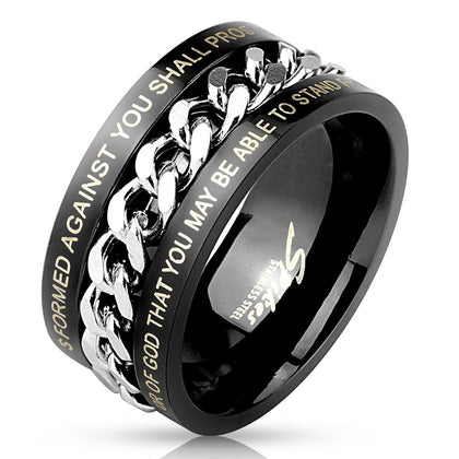 Stainless Steel Black Center Chain Spinner with Bible Verses Ring