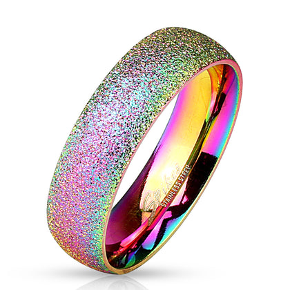 Textured rainbow stainless steel ring