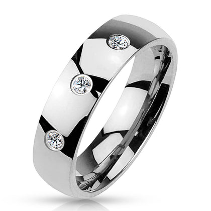 Stainless Steel 3 CZ Classic Dome Ring