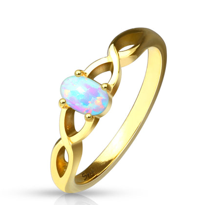 Stainless Steel Oval Opal Set Casted Gold Ring