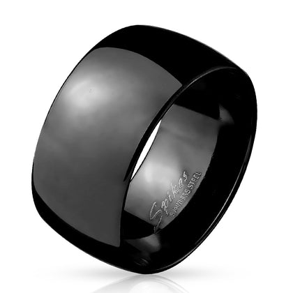 Stainless Steel Black Wide Dome Band Ring