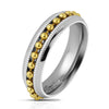 Stainless Stee lGold Bead Chain Spinner Center Diacut Edge Channel Two Tone Ring