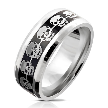 silver skull stainless steel ring