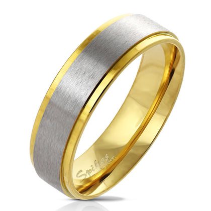 Stainless Steel Gold Edge with Brushed Steel Center Ring