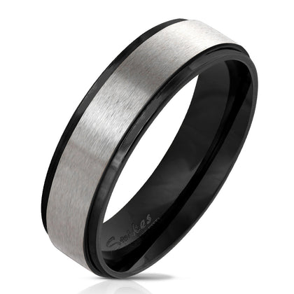 Stainless Steel Black Edge with Brushed Steel Center Ring