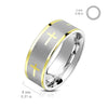 Stainless Steel Gold Cross with Brush Finished Center and Gold Edge Ring