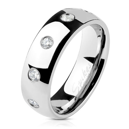 Stainless Steel Ten CZ Flush Set Stainless Steel Classic Dome Ring