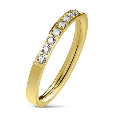 Stainless Steel Gold 8 CZ Single Lined Stainless Steel Ring