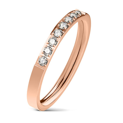 Stainless Steel Rose Gold 8 CZ CNC Machine Set Single Lined Ring