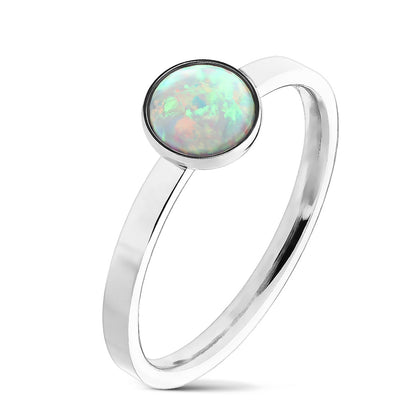 Stainless Steel Round Cabochon Opal Set Ring