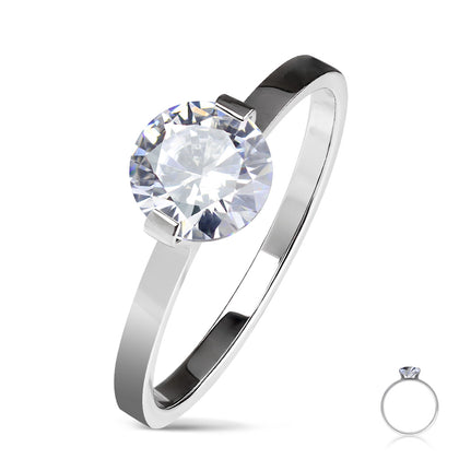 Round CZ set stainless steel ring