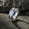 Stainless Steel 10 Lined CNC Machine Set CZ with 2 Blue IP Grooved Stripes Ring