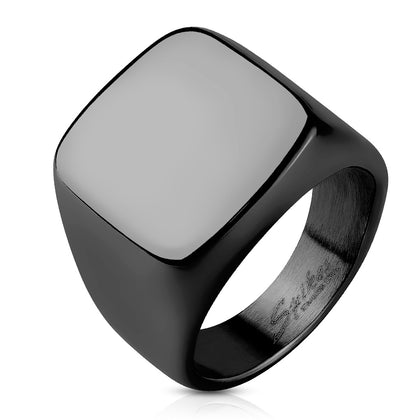 Stainless Steel Square Signet Black PVD Plated Ring