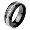 Stainless Steel 7 CZ Lined Black Plated Grooved Steel Centered Ring