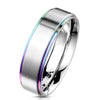Stainless Steel Rainbow Stepped Edges with Brushed Finish Center Classic Band Ring