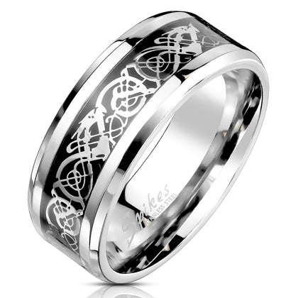 Stainless Steel Celtic Dragon Steel Foil Inlaid Ring