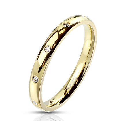 Stainless Steel 10 CZ Flush Set Gold Classic Dome Ring