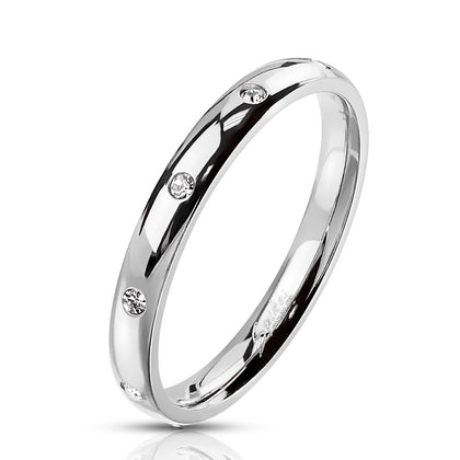 Stainless Steel 10 CZ Flush Set Classic Dome Ring