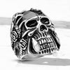 Stainless Steel Rose Decorated Steel Claws Grasping Black Skull Casting Ring