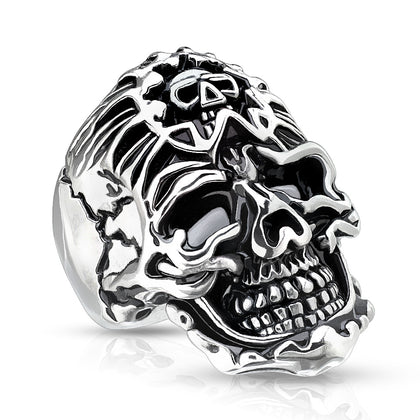 Stainless Steel Skull with Skull Bandana Casting Rings