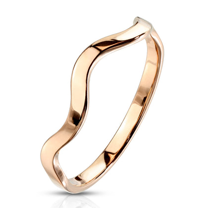 Stainless Steel Rose Gold Wavy Line Stackable Ring