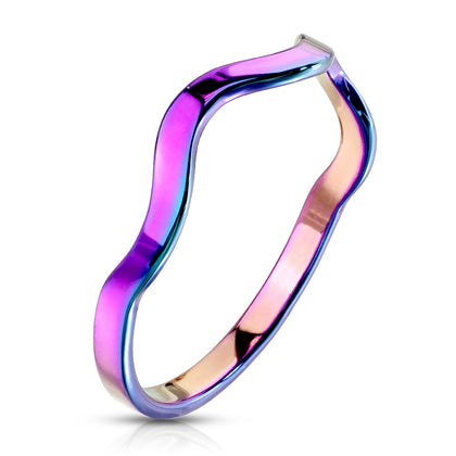 Stainless Steel Rainbow Wavy Line Stackable Ring