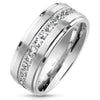 Stainless Steel Stepped Edges with Brushed Finish CZ Paved Center Ring