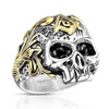 Stainless Steel Two Tone Skull with Masonic Emblem Ring