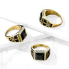 Stainless Steel Gold Faceted Square Onyx Stone with Masonic Emblem Sides Ring